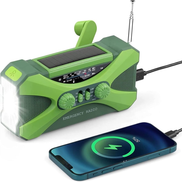 2022 Solcellsradio Nödradio med vev, 10000mAh Bärbar Vevradio FM/AM/NOAA Dynamo Radio med 3 lägen Ficklampa, Läslampa, SOS-larm, W