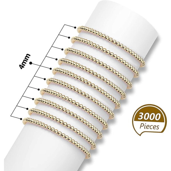 3000 stycken 4 mm släta runda pärlor Små distanspärlor Runda kulpärlor Sömlösa Släta lösa pärlor för armband Halsband Smycken Gör-det-själv hantverk (guld