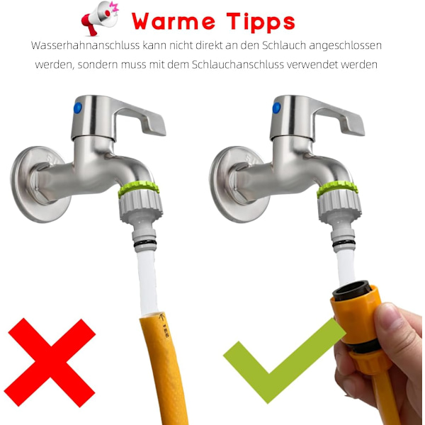 2-in-1 Hananliitäntä - 4 kpl, 1/2” ja 3/4” Puutarhan hana-liitäntä, Letkuliitäntäsetti puutarhan kasteluun