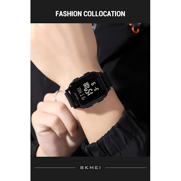 Watch fyrkantigt ansikte unisex dam för män Digital multifunktion utomhus casual Countdown 50 M vattentät led ljus armbandsur