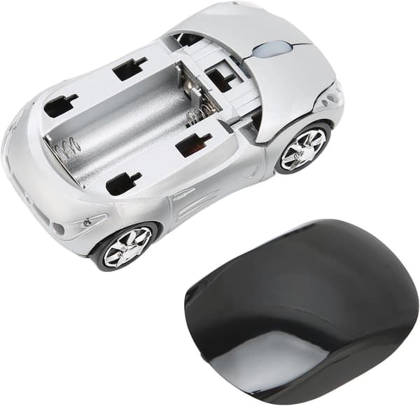 Trådlös spelmus, sportbilsform, 2,4 GHz trådlös, USB, silver