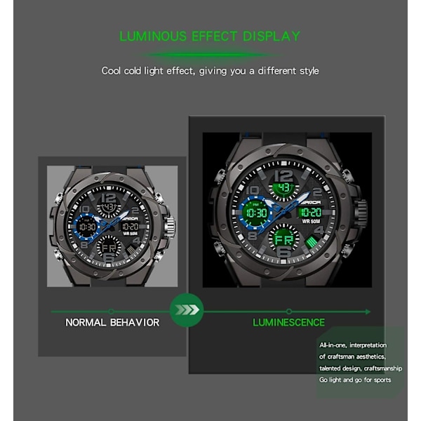Militära taktiska sportklockor för män - Luminous Dual Time Digital Boy Army Watch-analog utomhus Vattentät, vuxen, manlig