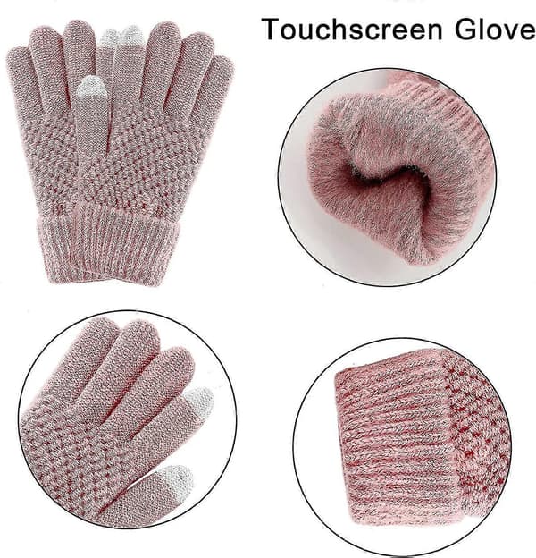 Unisex Hue Halstørklæder Handsker Sæt Strik Slouch Beanie Hue Halsvarmer Touchscreen Pink