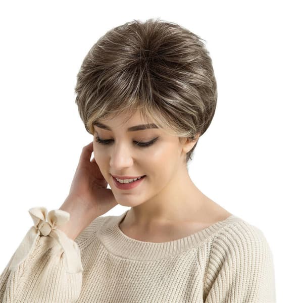 Fashion kort blond lockig peruk kvinnlig huvuduppsättning