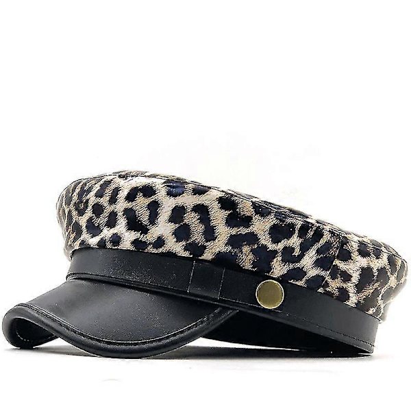 EVAGO Efterår Vinter Pu Beret Hatte Til Kvinder Franske Bereter Kvinde Leopard Print Bereter Sorte Bereter Med Justerbart Reb
