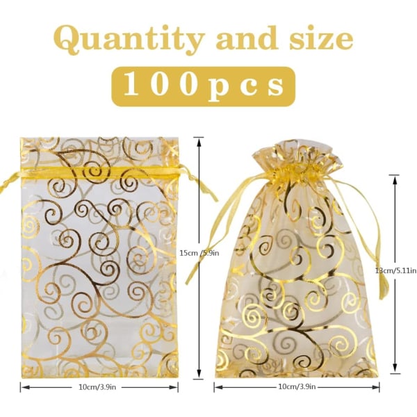 (10x15cm, guld) 100st lyxiga organzapåsar för bröllopsfavoriter, Je