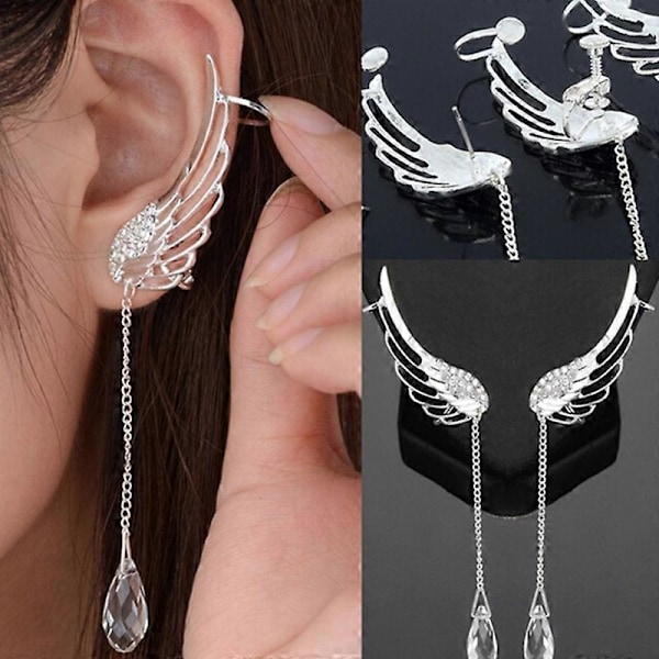 1 stk. Dame Engelvinge Rhinestone Duske Hengende Øredobb Øreklips Smykkegave Ear Clip Left