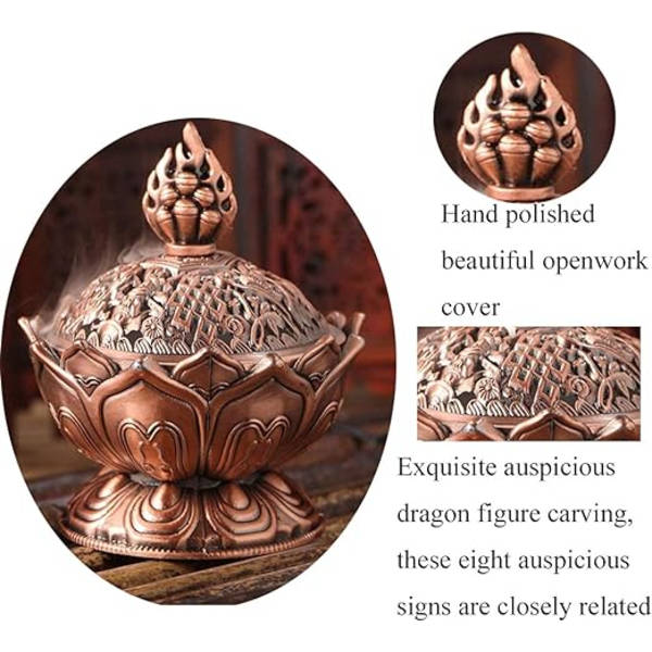 Lotus-savukevytti Vintage Mini Smoke Alloy Cone Burner Censer B