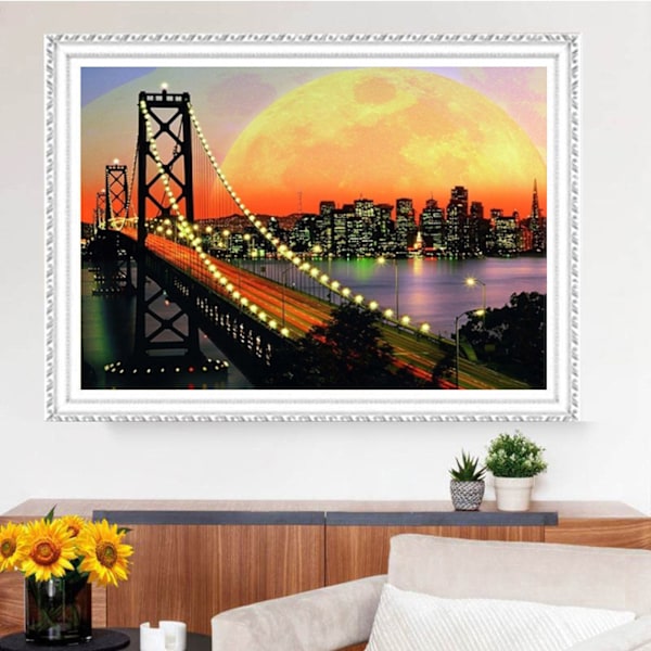 ##/Maleri DIY 5D Diamantmaleri Sæt 50X40cm Nattesyn Måne By##/