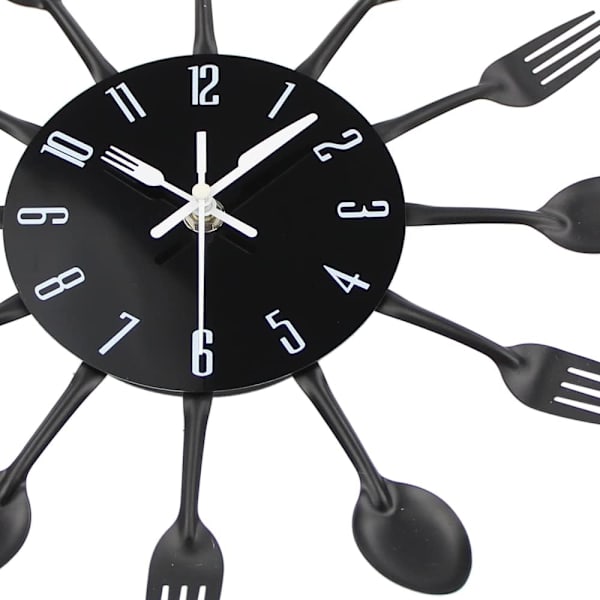 ##/Spejl Effekt Køkkenur med Ske og Gaffel - 32*32*4CM Sort##/