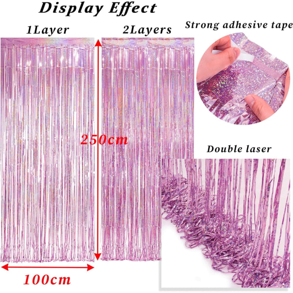 /#/(2Pack, 1x2.5m)Pink Foil Fringe Curtain Backdrop, Sparkle Tinsel/#/