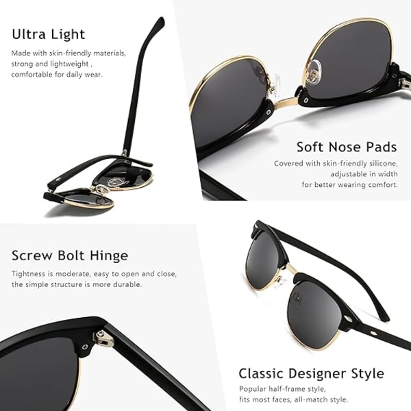 Cornice Nera/ Lente Grigia Polarizzata Retro Round Semi Rimless