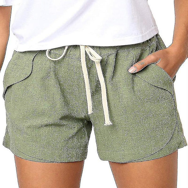 Dame Bomull Lin Sommer Snøring Elastisk Midje Shorts Bukser