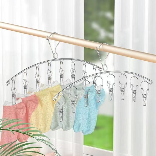 ##/2-pack (10 klämmor) Vindtätt torkställ i rostfritt stål för strumpor, underkläder, handdukar, bh, babykläder, handskar##/