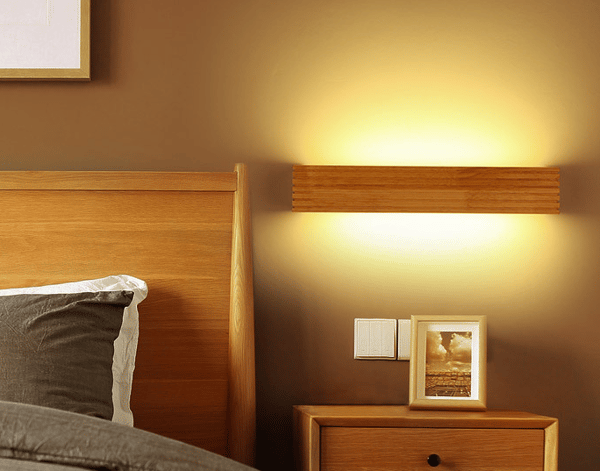 Moderne Japansk Eik Vegglampe Nordisk Massiv Trevegglampe for Seng