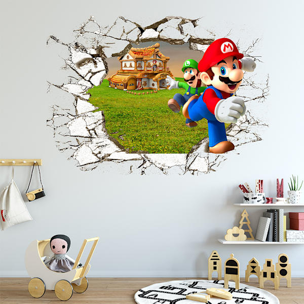 Väggdekaler 3D Brutet Vägg Mario Väggdekaler Mural Dekaler för