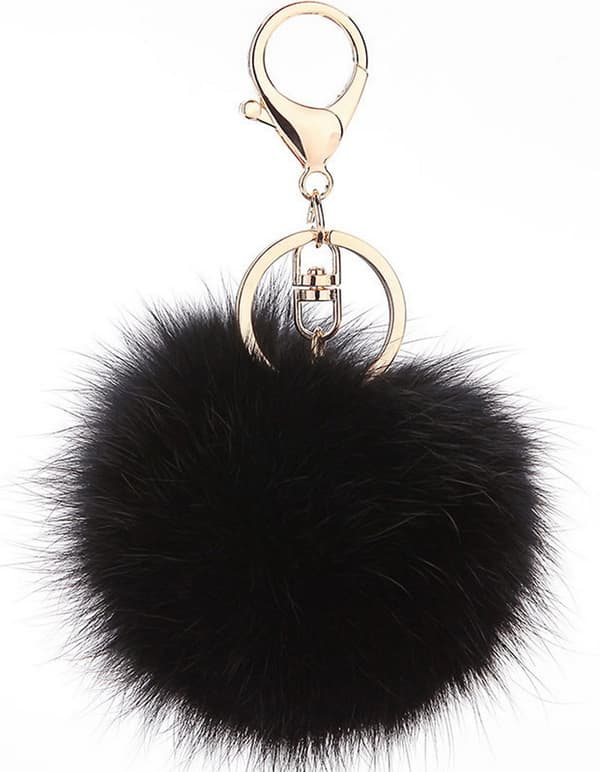 1 stk (sort) Pompoms Nøgleringe Fluffy Fake Pompoms Nøglering S
