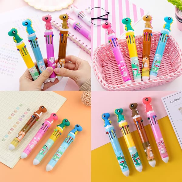 /#/Flerfärgade Retractable Kulspetspennor - Dinosaurie, 10 Färger 0,5mm/#/