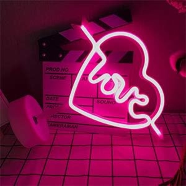 Love Neon Light Sign Night Light med Pidestal Cupid Heart Neon L