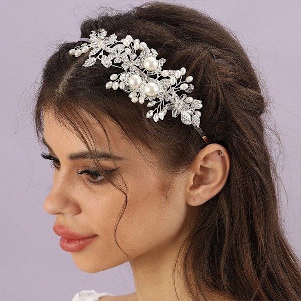 ##/Hårtillbehör för bröllop Silver Pärla Blomma Hårklämma Brud Hårklämmor##/