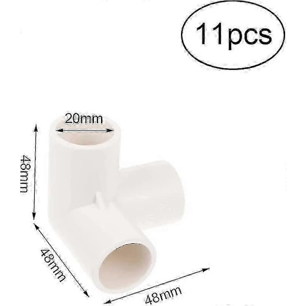 3-vägs innerdiameter 20 mm PVC-kopplingar 3-vägs vinkel PVC-kopplingar Vattenrörskarvar för bevattningsvattenrör (11 st, vit)
