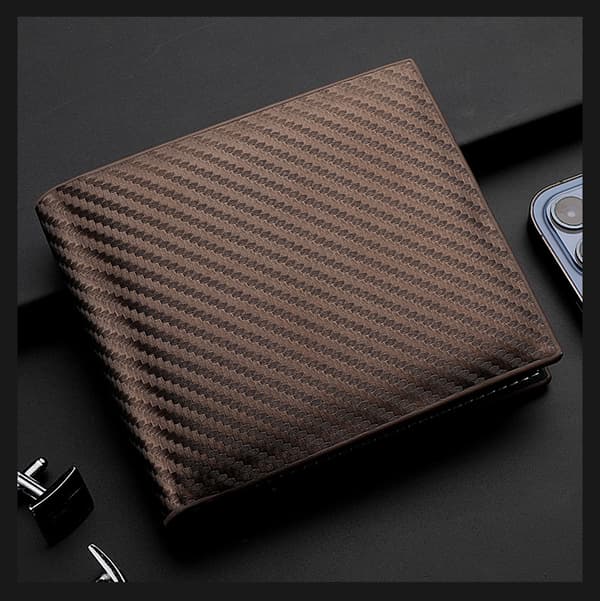 En brun ny kulfiber tegnebog, 12 cm × 10 cm × 1,5 cm mænds kort