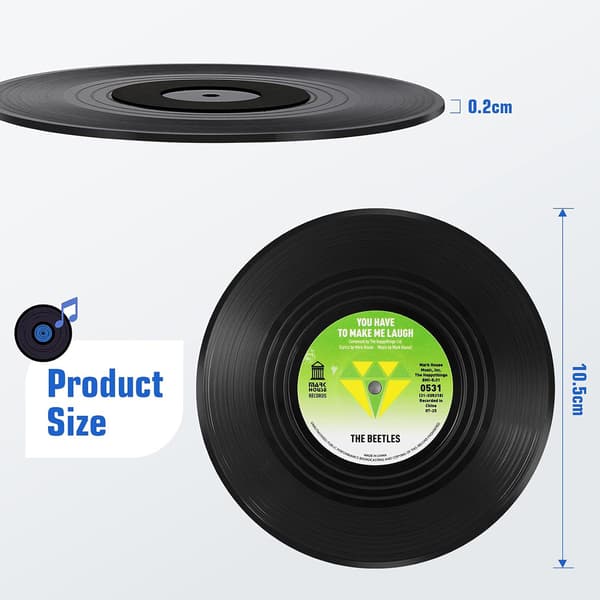 10,5 x 10,5 x 0,2 cm Vinyl-Kølebrikker, Sæt af 6 CD Retro Kølebrikker