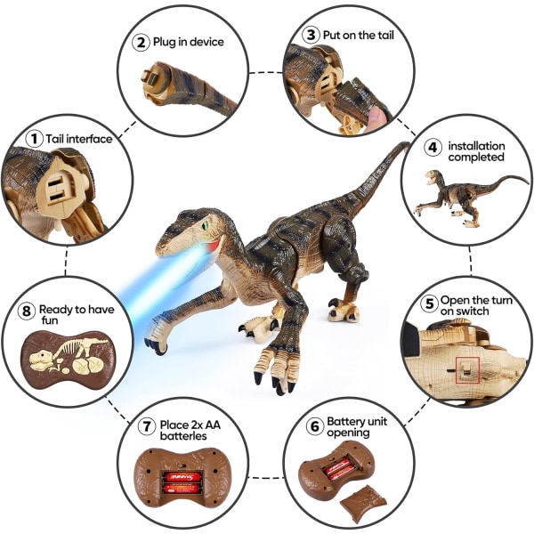 Dinosaurieleksaker med fjärrkontroll för barn, 2,4G elektronisk RC