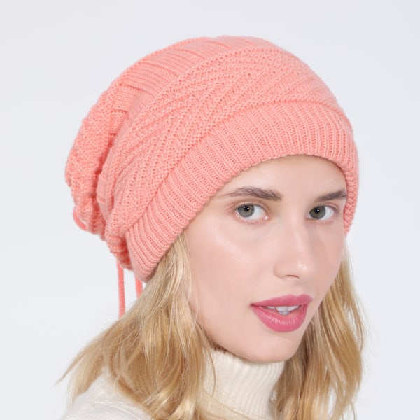 ##/Stickad mössa med pompom, hjortfläta, vintermössa, flätad mössa med hål##/