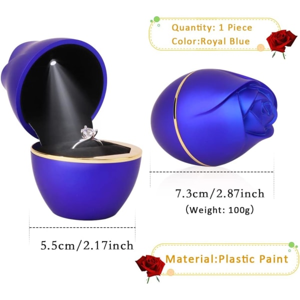 Rose-blå formad förlovningsring Box, LED förslag Ring Box