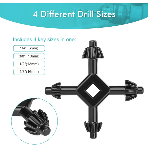 Universal Chuck Key, 4 i 1 multifunksjonsbore Chuck-nøkkel i stål