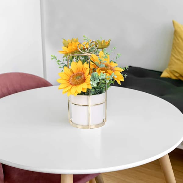 Kunstige solsikker med metallpotte Kunstig solsikkeblomst