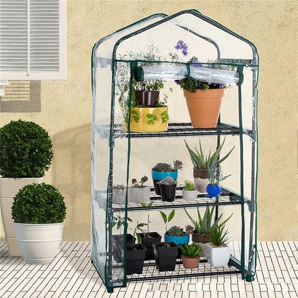 JIKAIX Drivhusdeksel Transparent Enkel Montering PVC Rulleglidelåsdesign Drivhus Plantedeksel for Hage Four Layer