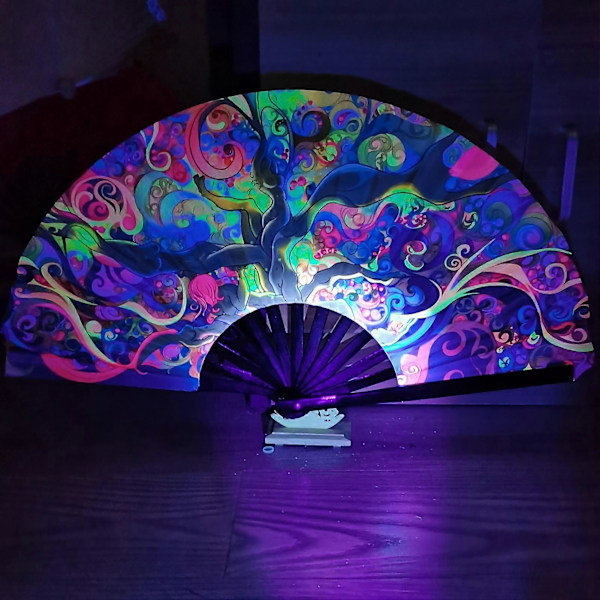 UV Fluorescerende Foldbar Vifte Bærbar Bambus Håndvifte Karneval Dansefest Kung Fu Vifte med Lyse Farver til Sceneoptrædener Barer Bryllupper A