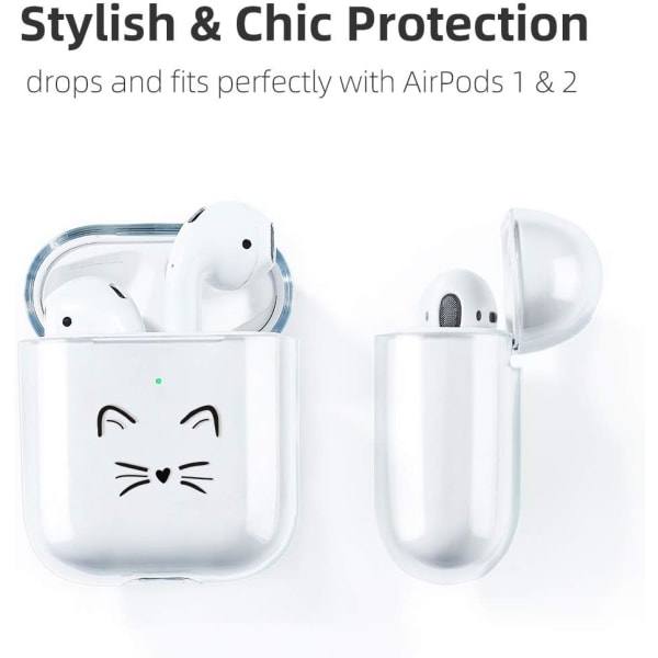Kat AirPods-etui, Kompatibel med AirPods 2 & 1 Klar Silikon C