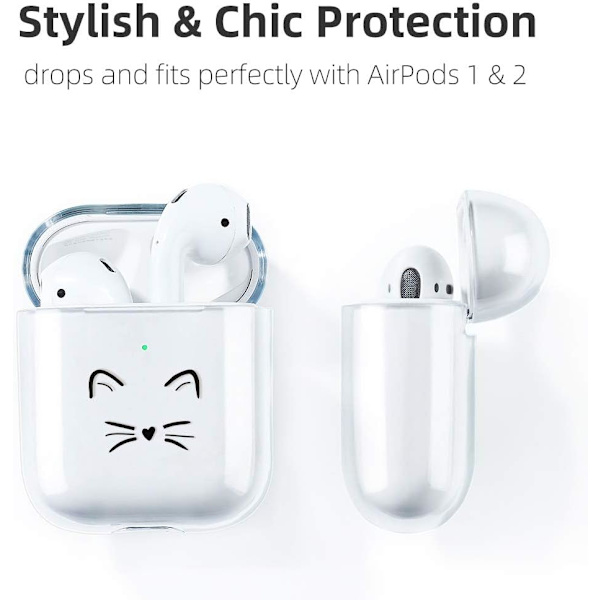 Katt AirPods-etui, Kompatibel med AirPods 2 & 1 Klar Silikon C