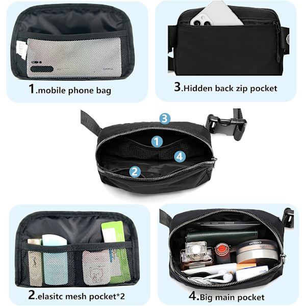 Fanny Pack Midjeväsk Crossbody Väska Bum Bag för Löpning Vandring