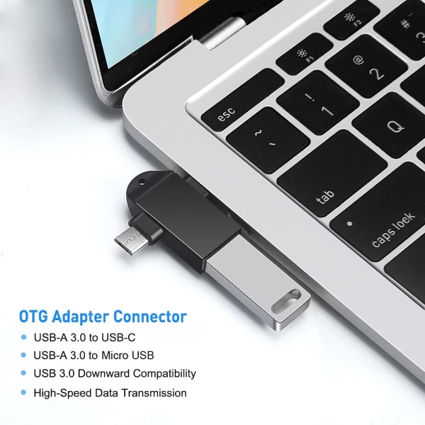 2-i-1 Micro USB/USB-C til USB 3.0-adapter med snor (2-pakke),