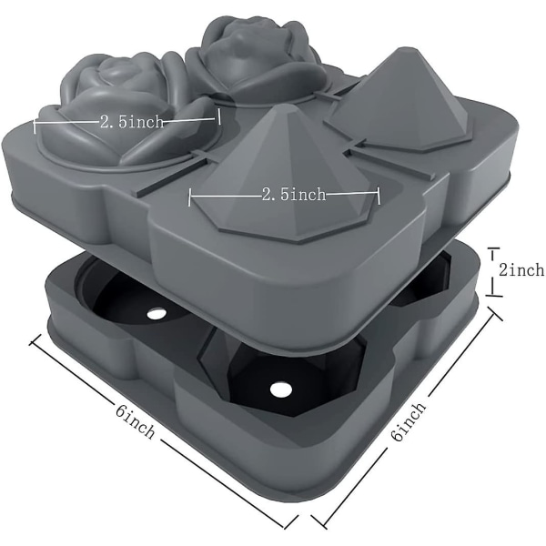 Jääkuutiolohko, 2,5 tuuman jääkuutioiden silikonimuotteja, 2 ontelon ruusu &