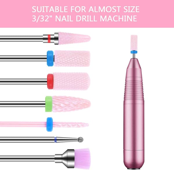 Rosa 7-delad set med keramiska nagelfräsbits - Professionell för att ta bort gellack