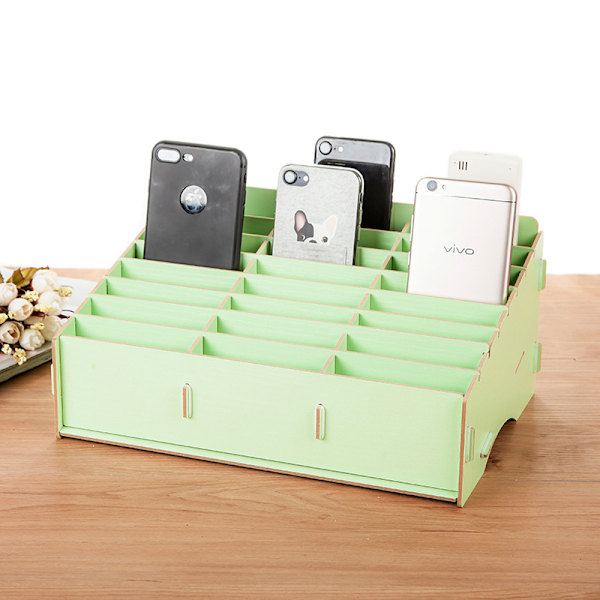 ##/24-Grid Wooden Cell Phone Storage Box Mobile Phone Management Storage Box##/