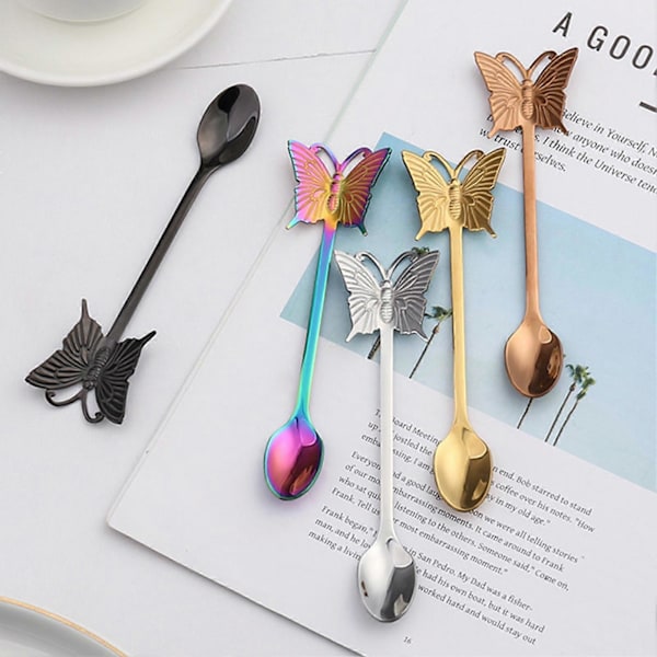 Regnbue Rustfritt Stål Kaffe Te Månekake Frukt Sommerfugl Skje Gaffel Bestikk 3 Spoon