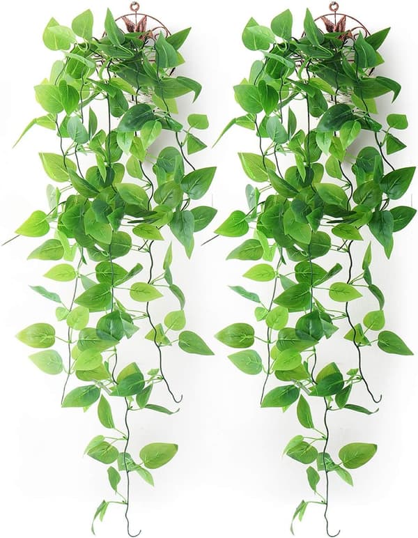 2-pack konstgjorda hängande växter med korgar, konstgjorda gröna blad I