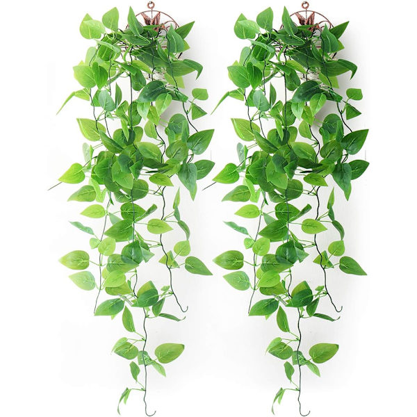 2 Pak Kunstige Hængende Planter med Kurve, Falsk Grønne Blade I