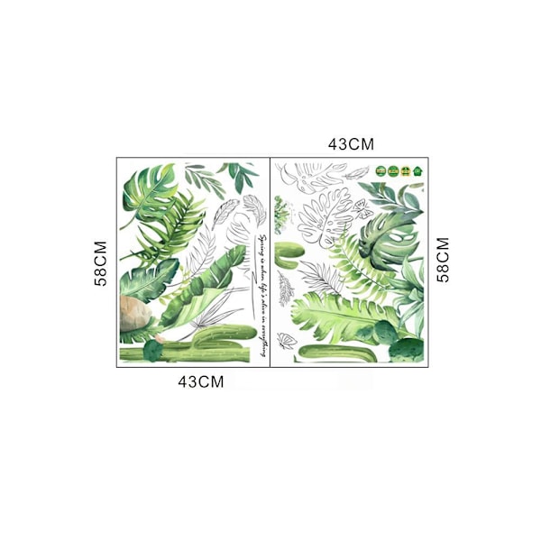 2 stk. Veggklistremerker Grønne Blad Veggklistremerker Mural Dekaler for