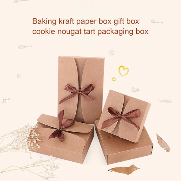 5 stk. Emballasjeboks Flerbruks Ensfarget Kraftpapir Sammenleggbar Månekakekjeks-etui Kakeholder for Fest L