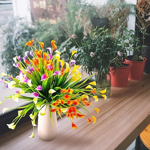 5 Kunstige Liljeblomster, Dekorative Plastblomster, Falske