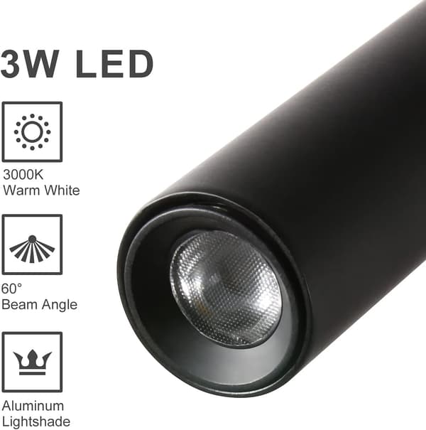 Svart Läslampa, Flexibel Svanhals LED-lampa 3W 3000K Väggmonterad