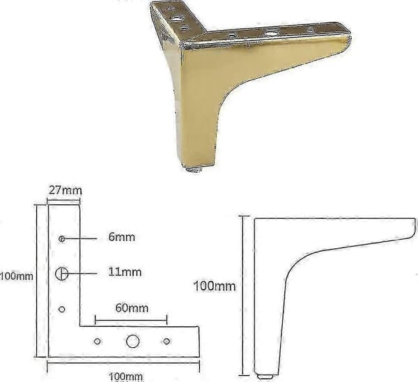 4 Pack Möbelben, Metallben för Möbel, Ersättningsben för Skåp, Soffa, Stol, Kaffebord (guld, 10cm)