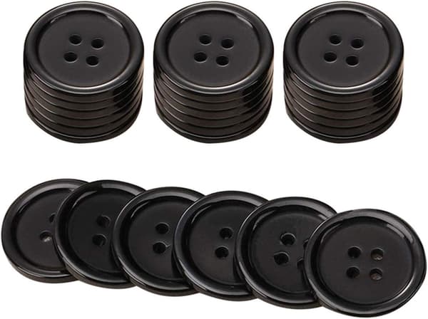 Paket med 200 svarta hartsrunda knappar med 4 hål, 20 mm